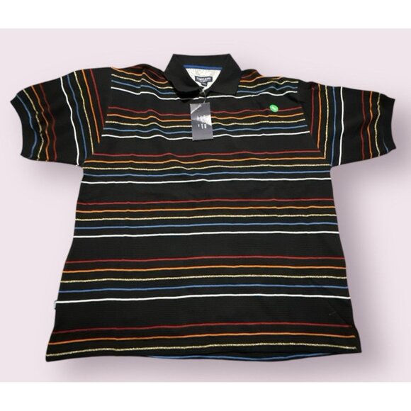 Koman Other - Koman Jeans Shirt Mens 3XL Multicolor Striped Polo Buttons Short Sleeve Coogi